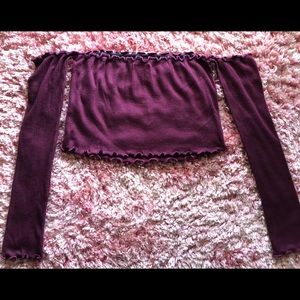 POPULAR 21 BURGUNDY OFF SHOULDER BANDEAU CROP TOP